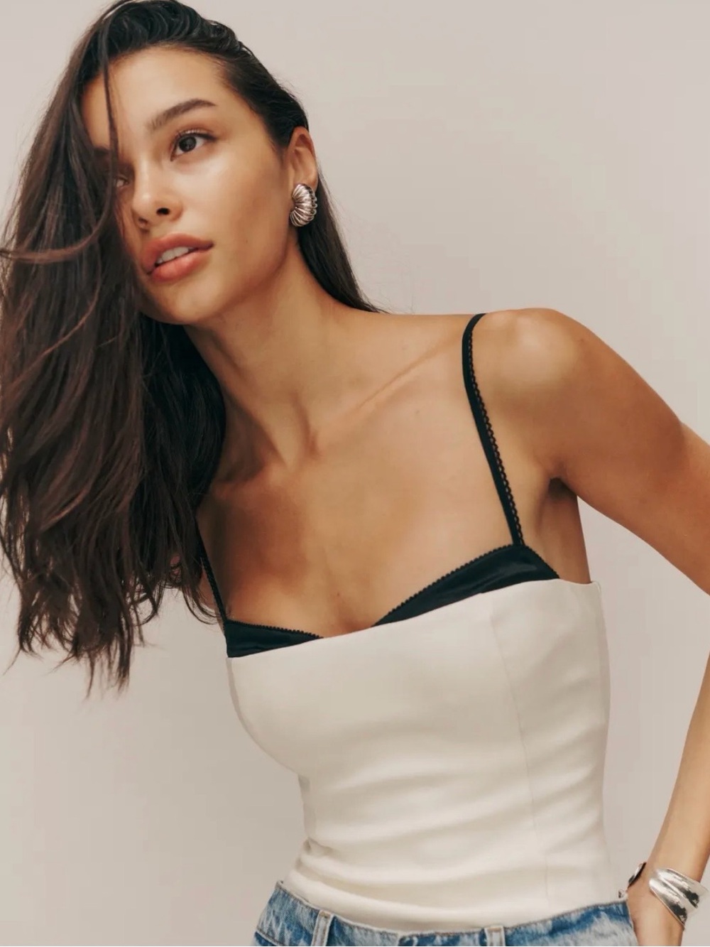 Reformation Black Lace-Trim Corset Top